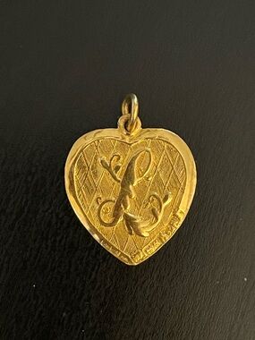 Vintage 24k Gold Heart Initial 'L' Pendant Charm